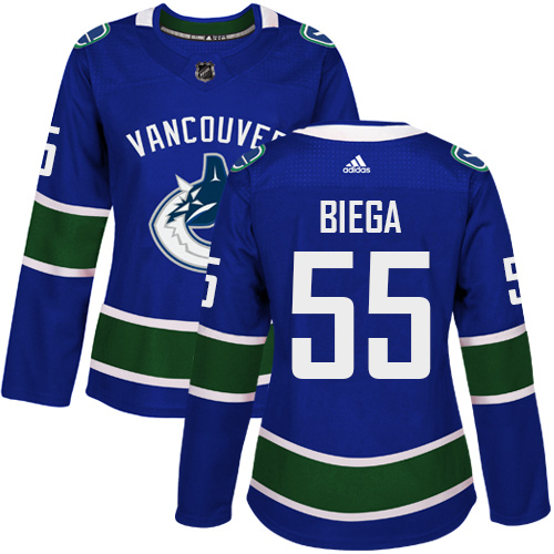 Women's Adidas Vancouver Canucks #55 Alex Biega Authentic Blue Home NHL Jersey