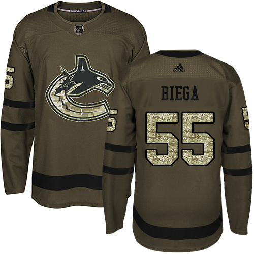 Youth Adidas Vancouver Canucks #55 Alex Biega Authentic Green Salute to Service NHL Jersey