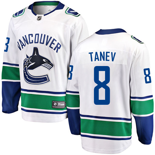 Youth Vancouver Canucks #8 Christopher Tanev Fanatics Branded White Away Breakaway NHL Jersey