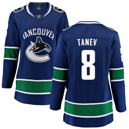 Women's Vancouver Canucks #8 Christopher Tanev Fanatics Branded Blue Home Breakaway NHL Jersey