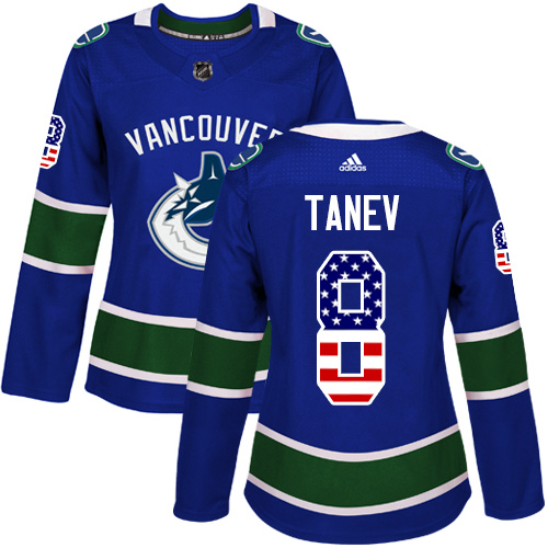 Women's Adidas Vancouver Canucks #8 Christopher Tanev Authentic Blue USA Flag Fashion NHL Jersey