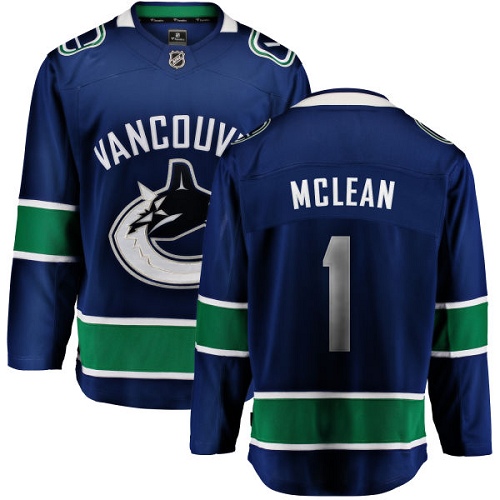 Youth Vancouver Canucks #1 Kirk Mclean Fanatics Branded Blue Home Breakaway NHL Jersey