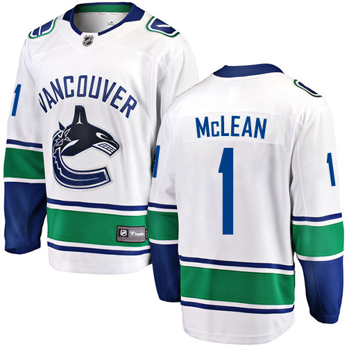 Youth Vancouver Canucks #1 Kirk Mclean Fanatics Branded White Away Breakaway NHL Jersey