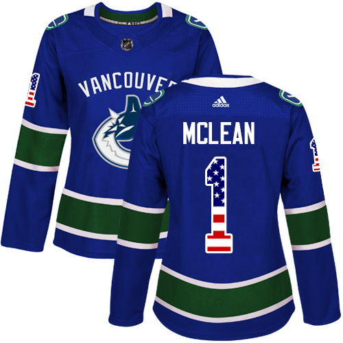 Women's Adidas Vancouver Canucks #1 Kirk Mclean Authentic Blue USA Flag Fashion NHL Jersey