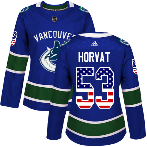 Women's Adidas Vancouver Canucks #53 Bo Horvat Authentic Blue USA Flag Fashion NHL Jersey