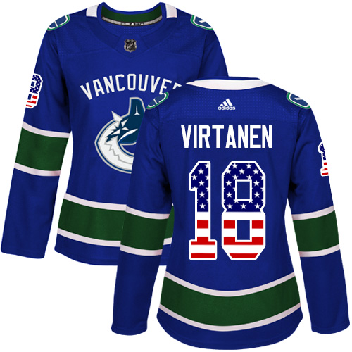 Women's Adidas Vancouver Canucks #18 Jake Virtanen Authentic Blue USA Flag Fashion NHL Jersey