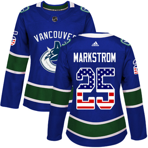 Women's Adidas Vancouver Canucks #25 Jacob Markstrom Authentic Blue USA Flag Fashion NHL Jersey