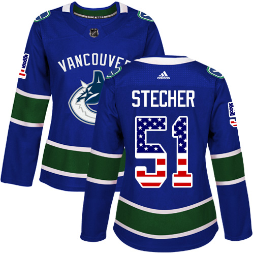 Women's Adidas Vancouver Canucks #51 Troy Stecher Authentic Blue USA Flag Fashion NHL Jersey