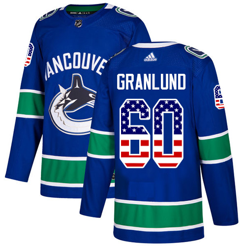 Men's Adidas Vancouver Canucks #60 Markus Granlund Authentic Blue USA Flag Fashion NHL Jersey