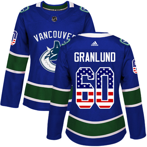 Women's Adidas Vancouver Canucks #60 Markus Granlund Authentic Blue USA Flag Fashion NHL Jersey