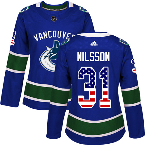 Women's Adidas Vancouver Canucks #31 Anders Nilsson Authentic Blue USA Flag Fashion NHL Jersey