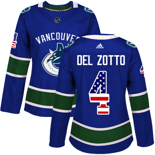 Women's Adidas Vancouver Canucks #4 Michael Del Zotto Authentic Blue USA Flag Fashion NHL Jersey