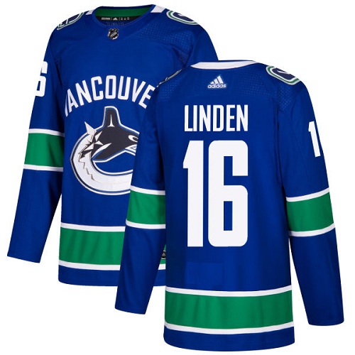 Men's Adidas Vancouver Canucks #16 Trevor Linden Premier Blue Home NHL Jersey