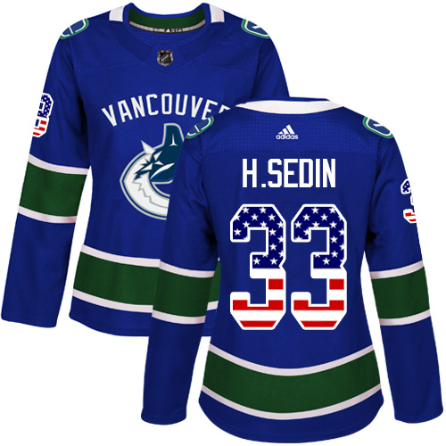 Women's Adidas Vancouver Canucks #33 Henrik Sedin Authentic Blue USA Flag Fashion NHL Jersey