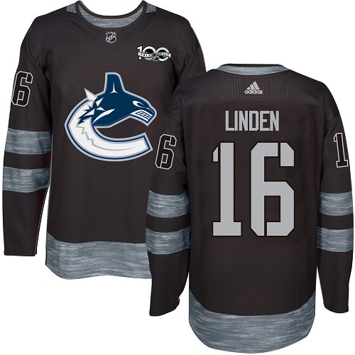 Men's Adidas Vancouver Canucks #16 Trevor Linden Authentic Black 1917-2017 100th Anniversary NHL Jersey