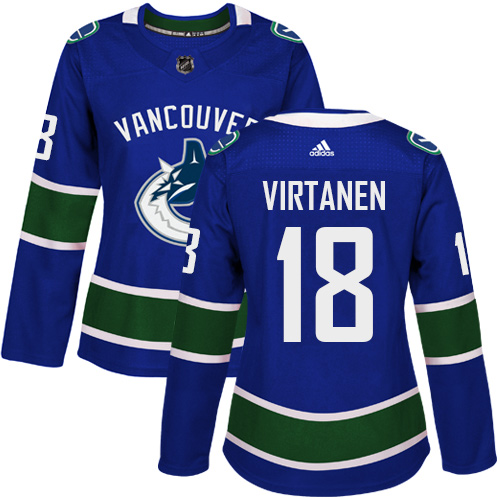 Women's Adidas Vancouver Canucks #18 Jake Virtanen Authentic Blue Home NHL Jersey