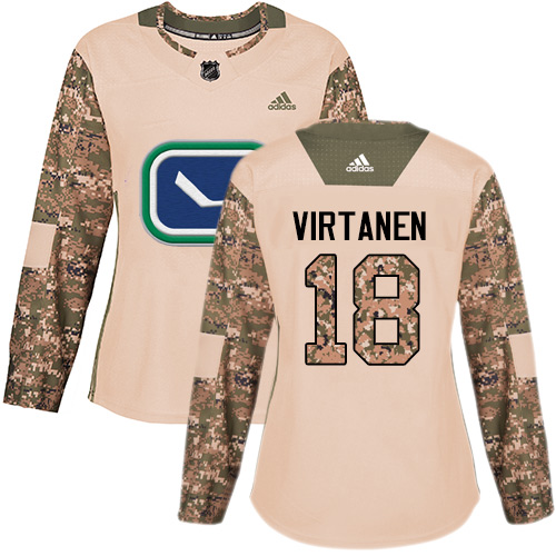 Women's Adidas Vancouver Canucks #18 Jake Virtanen Authentic Camo Veterans Day Practice NHL Jersey