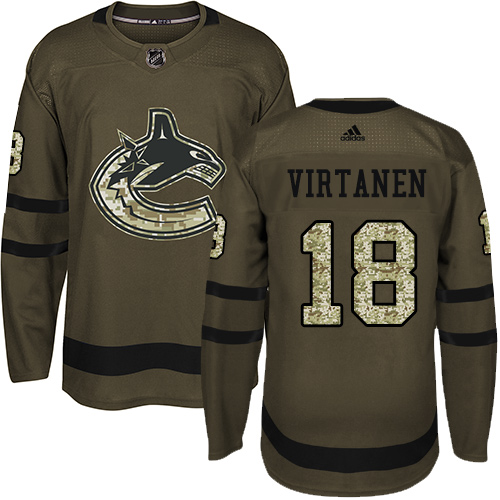 Men's Adidas Vancouver Canucks #18 Jake Virtanen Premier Green Salute to Service NHL Jersey
