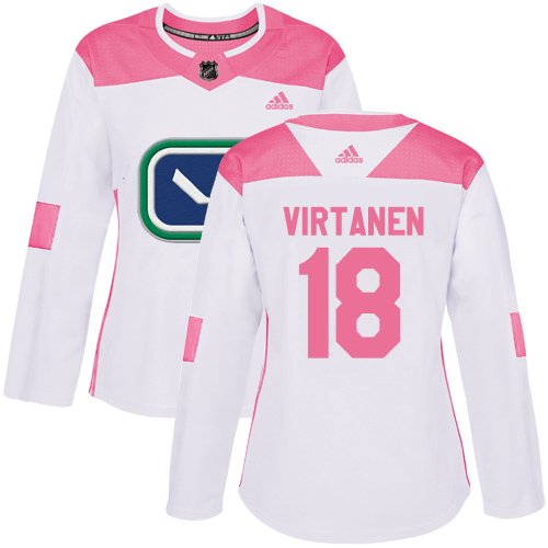 Women's Adidas Vancouver Canucks #18 Jake Virtanen Authentic White/Pink Fashion NHL Jersey