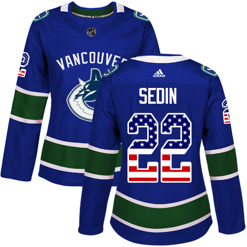 Women's Adidas Vancouver Canucks #22 Daniel Sedin Authentic Blue USA Flag Fashion NHL Jersey