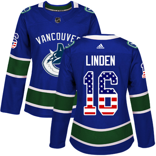 Women's Adidas Vancouver Canucks #16 Trevor Linden Authentic Blue USA Flag Fashion NHL Jersey