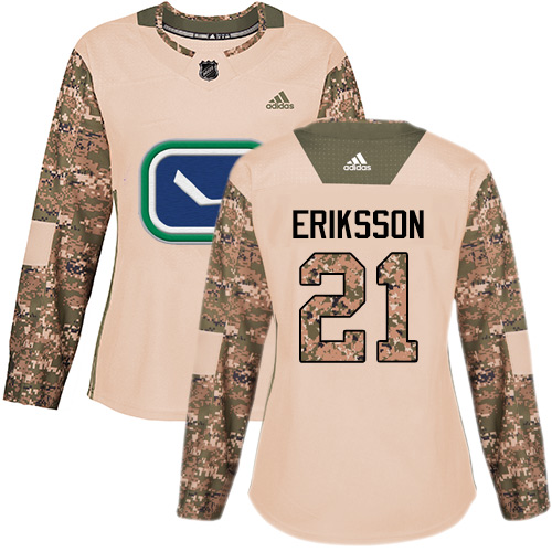 Women's Adidas Vancouver Canucks #21 Loui Eriksson Authentic Camo Veterans Day Practice NHL Jersey