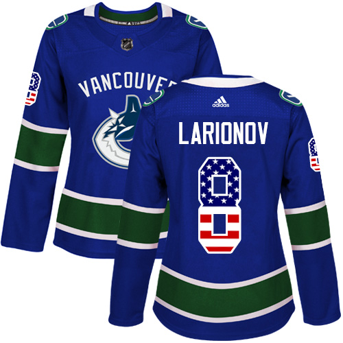 Women's Adidas Vancouver Canucks #8 Igor Larionov Authentic Blue USA Flag Fashion NHL Jersey
