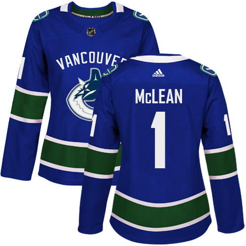Women's Adidas Vancouver Canucks #1 Kirk Mclean Authentic Blue Home NHL Jersey