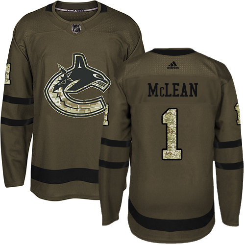 Youth Adidas Vancouver Canucks #1 Kirk Mclean Authentic Green Salute to Service NHL Jersey