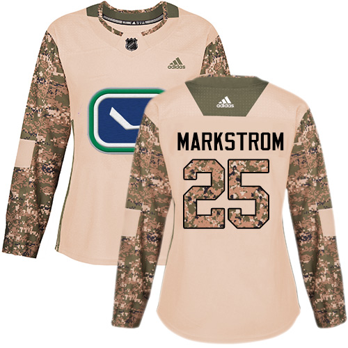 Women's Adidas Vancouver Canucks #25 Jacob Markstrom Authentic Camo Veterans Day Practice NHL Jersey