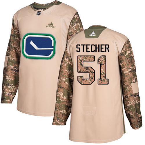 Men's Adidas Vancouver Canucks #51 Troy Stecher Authentic Camo Veterans Day Practice NHL Jersey