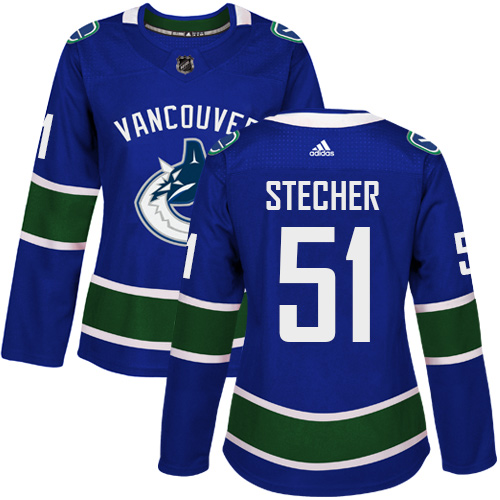 Women's Adidas Vancouver Canucks #51 Troy Stecher Authentic Blue Home NHL Jersey