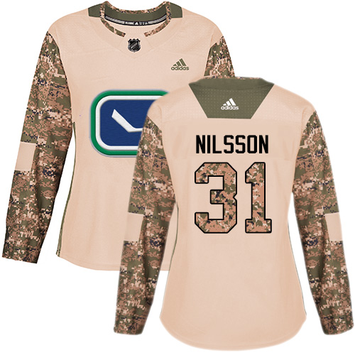 Women's Adidas Vancouver Canucks #31 Anders Nilsson Authentic Camo Veterans Day Practice NHL Jersey
