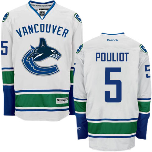 Men's Reebok Vancouver Canucks #5 Derrick Pouliot Authentic White Away NHL Jersey