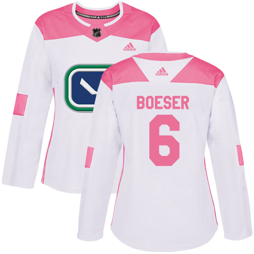 Women's Adidas Vancouver Canucks #6 Brock Boeser Authentic White/Pink Fashion NHL Jersey