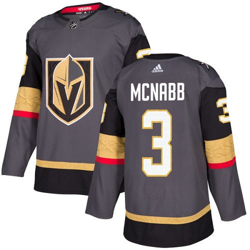 Men's Adidas Vegas Golden Knights #3 Brayden McNabb Authentic Gray Home NHL Jersey