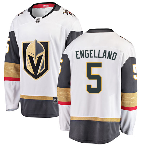 Youth Vegas Golden Knights #5 Deryk Engelland Authentic White Away Fanatics Branded Breakaway NHL Jersey