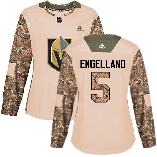 Women's Adidas Vegas Golden Knights #5 Deryk Engelland Authentic Camo Veterans Day Practice NHL Jersey