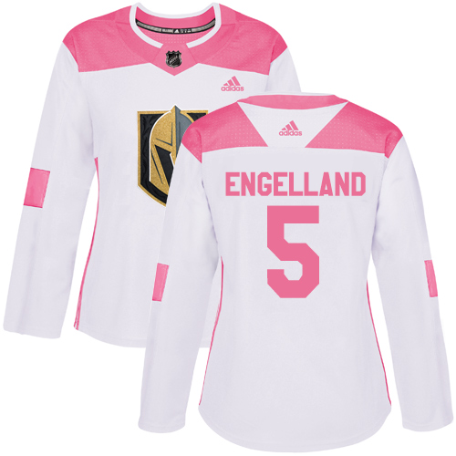 Women's Adidas Vegas Golden Knights #5 Deryk Engelland Authentic White/Pink Fashion NHL Jersey