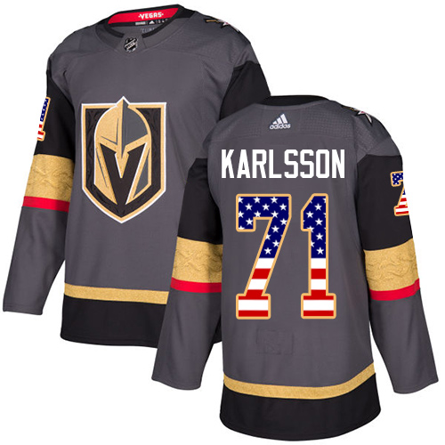 Men's Adidas Vegas Golden Knights #71 William Karlsson Authentic Gray USA Flag Fashion NHL Jersey