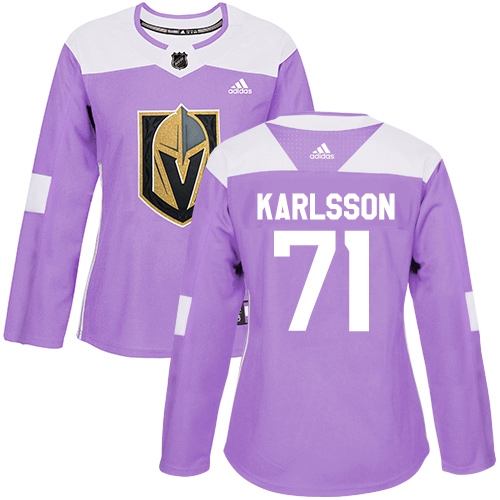 Women's Adidas Vegas Golden Knights #71 William Karlsson Authentic Purple Fights Cancer Practice NHL Jersey