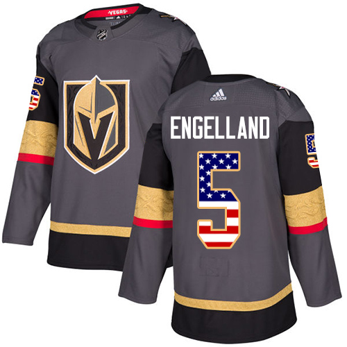 Youth Adidas Vegas Golden Knights #5 Deryk Engelland Authentic Gray USA Flag Fashion NHL Jersey