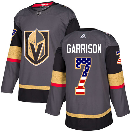 Men's Adidas Vegas Golden Knights #7 Jason Garrison Authentic Gray USA Flag Fashion NHL Jersey