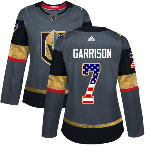 Women's Adidas Vegas Golden Knights #7 Jason Garrison Authentic Gray USA Flag Fashion NHL Jersey