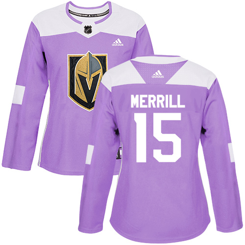 Women's Adidas Vegas Golden Knights #15 Jon Merrill Authentic Purple Fights Cancer Practice NHL Jersey