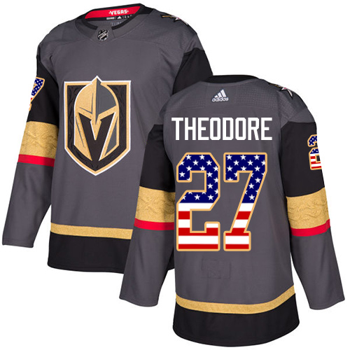 Men's Adidas Vegas Golden Knights #27 Shea Theodore Authentic Gray USA Flag Fashion NHL Jersey