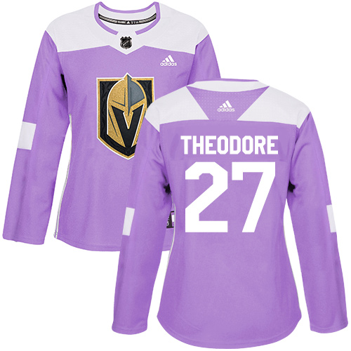 Women's Adidas Vegas Golden Knights #27 Shea Theodore Authentic Purple Fights Cancer Practice NHL Jersey