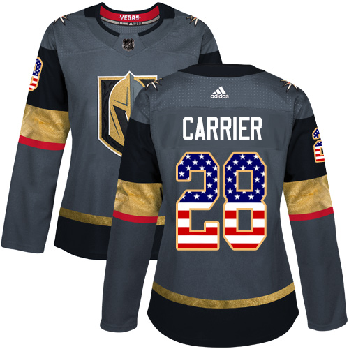 Women's Adidas Vegas Golden Knights #28 William Carrier Authentic Gray USA Flag Fashion NHL Jersey