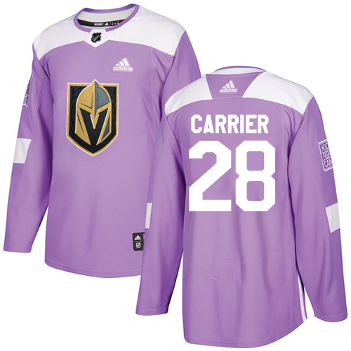 Men's Adidas Vegas Golden Knights #28 William Carrier Authentic Purple Fights Cancer Practice NHL Jersey