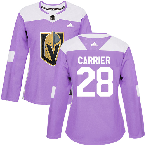Women's Adidas Vegas Golden Knights #28 William Carrier Authentic Purple Fights Cancer Practice NHL Jersey